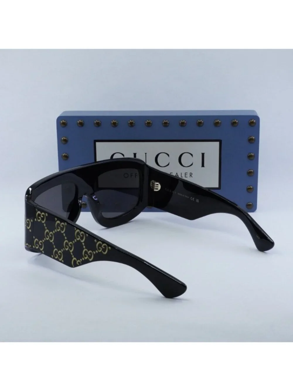 Gucci GG0983S 004 Square Sunglasses - Black With Gold GG Pattern / Grey